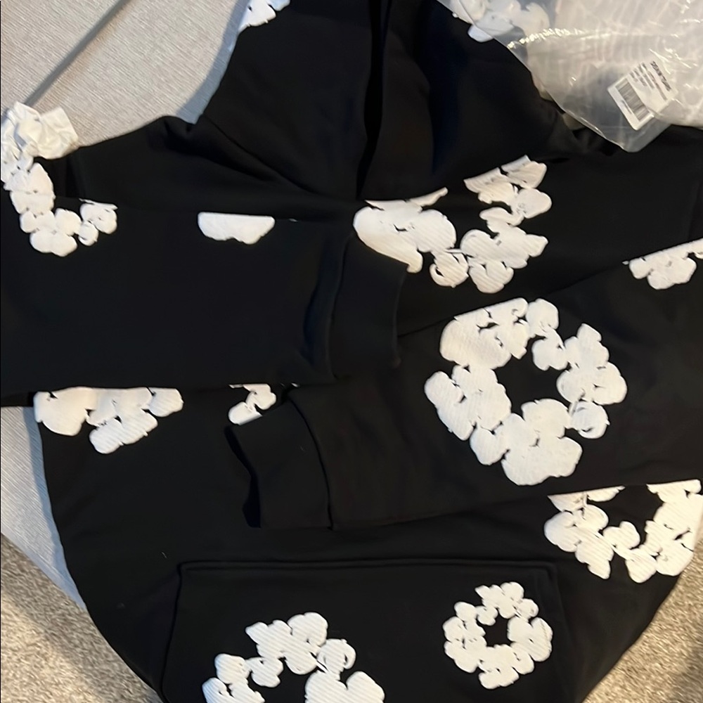 Black Hoodie with White Floral Pattern
